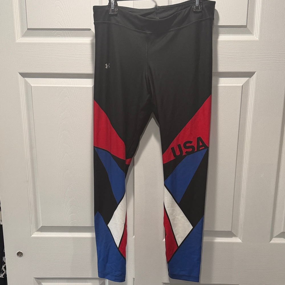 Under Armour Black Red Blue USA Colorblock Performance Leggings for FIFA!